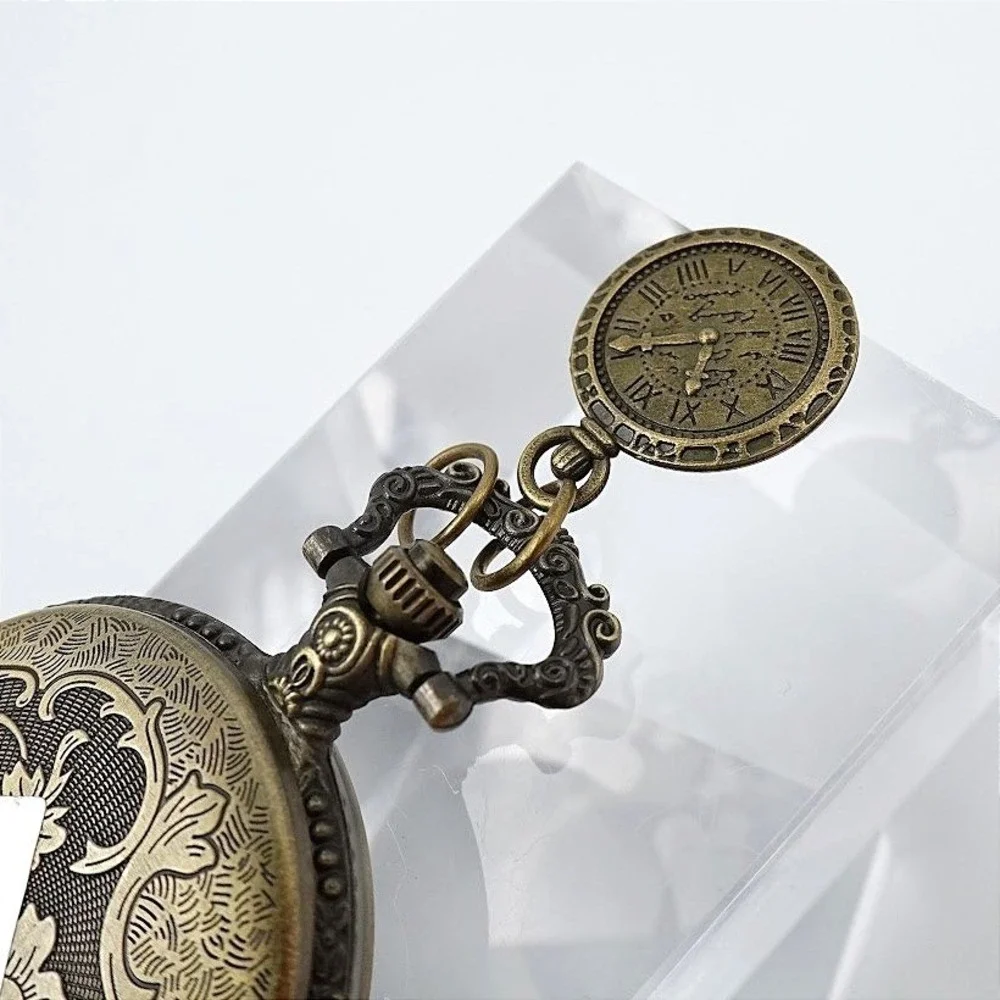 Steampunk Pocket Watch Fob Bronze Tone Clock Face Charm NEW Battery